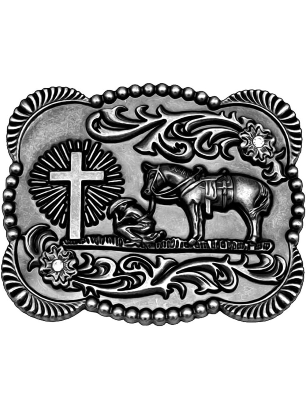 Women Flower Silver Western Cross Cowboy Prayer Belt Buckle Zinc Alloy